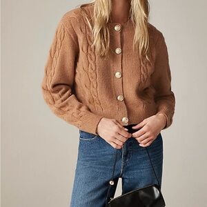 J.CREW Cable Knit Cardigan Sweater NWT Size Large Pale Mocha